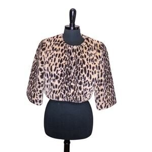 Betsey Johnson Leopard Print Faux Fur Bolero Jacket Crop Shrug Cover M